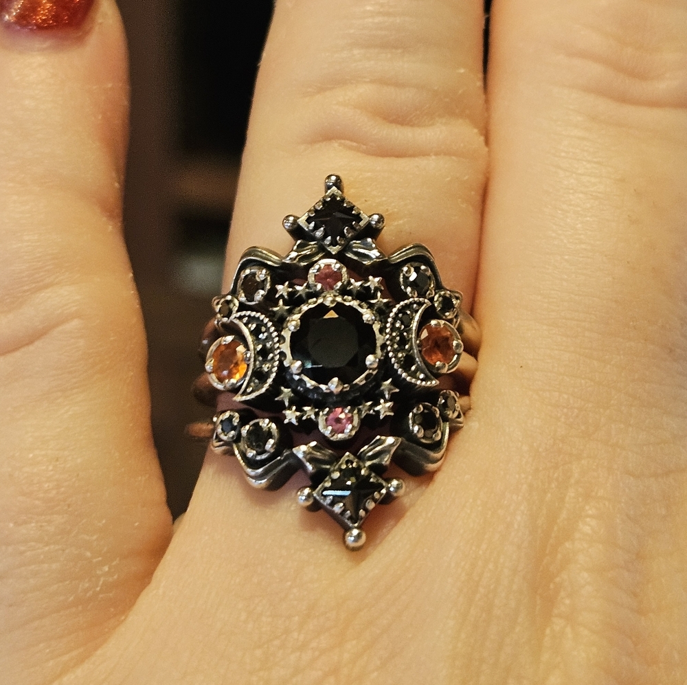 Silver Black Stone Celestial Ring Set - Women's Fashion - Picture 16 of 16